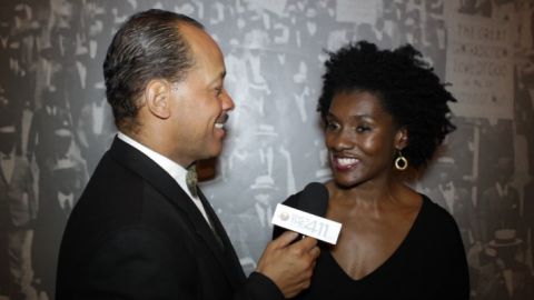 Andrew Rosario interviewing Constance C.R. White at New York Association of Black Journalists' fundraising gala