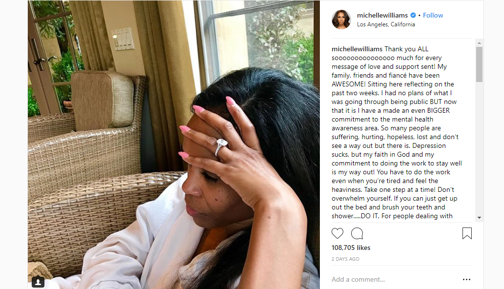 Michelle Williams of Destinys Child in mental health facility