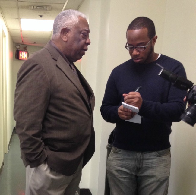 Woodie-King Producer-Director-New-Federal-Theatre-being-interviewed-prior-to-press-conference 650x647