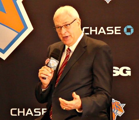 Phil Jackson, President, New York Knicks, addressing the media