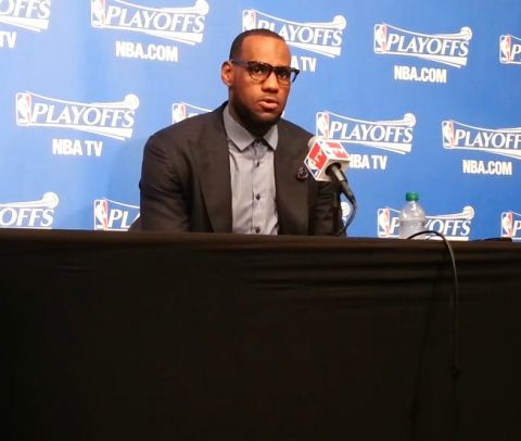 LeBron James addressing the media