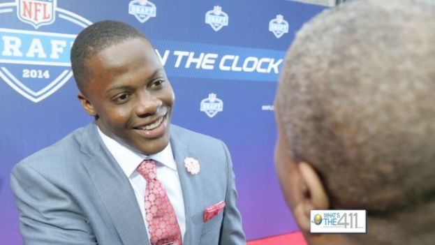 NFL Draftee, Teddy Bridgewater, greeting What's The 411Sports host, Glenn Gilliam at the 2014 NFL Draft