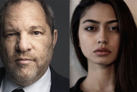 Harvey Weinstein (l) and Italian model, Ambra Battalina Gutierrez, who accused Weinstein of sexual assault in 2015, and Cy Vance, the Manhattan District Attorney (New York) would not take the case