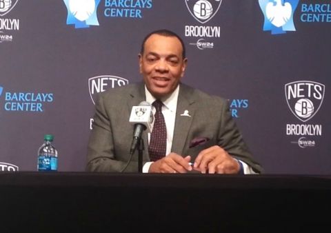 Brooklyn Nets head coach Lionel Hollins speaking with the media