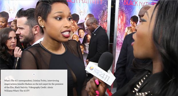 What's The 411 correspondent, and Brooklyn College graduate, Cristina Twitty (right) interviewing singer/actress Jennifer Hudson on the red carpet for the premiere of Black Nativity.