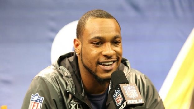 SEATTLE SEAHAWKS wide receiver PERCY HARVIN at Super Bowl 2014 Media Day 