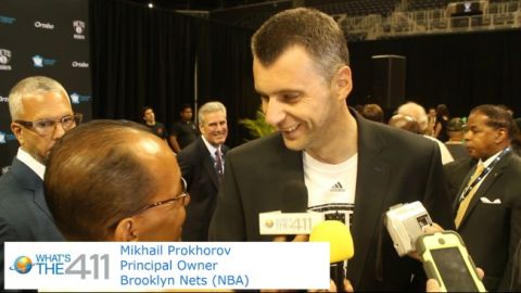 Brooklyn Nets owner Mikhail Prokhorov speaking with What's The 411 reporter Andrew Rosario