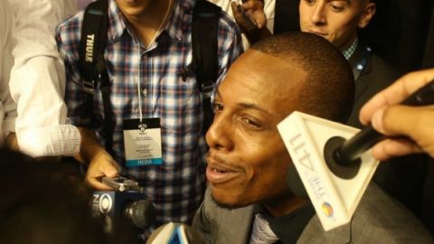 Brooklyn Nets Forward Paul Pierce speaking with the media