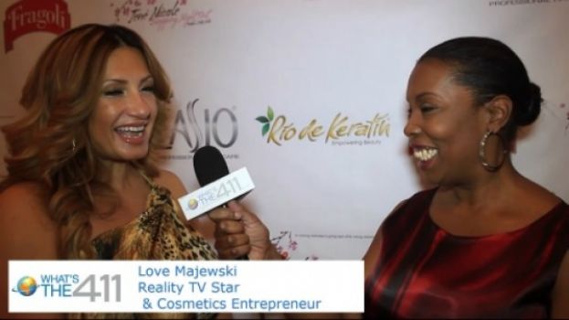 Love Majewski, Mob Wives personality, being interviewed by What's The 411TV correspondent Barbara Bullard