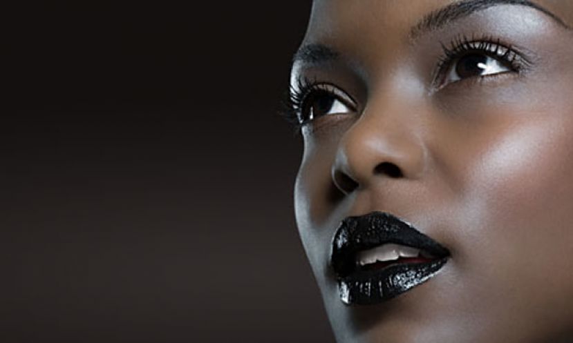 Model wearing goth-colored lipsick