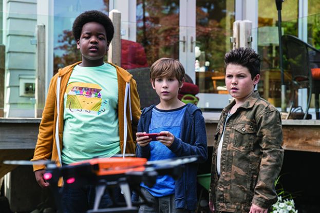 Keith L. Williams, Jacob Tremblay, and Brady Noon, young actors in a scene from the movie, Good Boys.